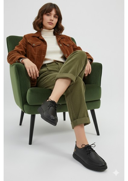 Kadın Hakiki Deri Ortopedik Lastik Bağcıklı Yumuşak Mevsinlik Günlük Ayakkabı BD25/MA2610