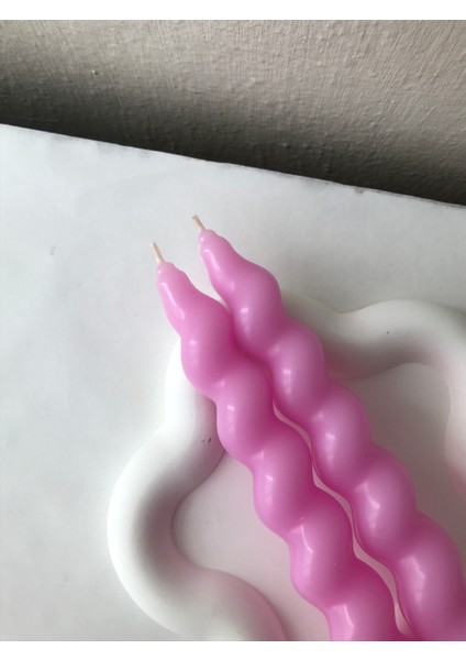 2'li Pembe Burgulu Spiral Şamdan Mumu - Renkli Dekoratif Mum
