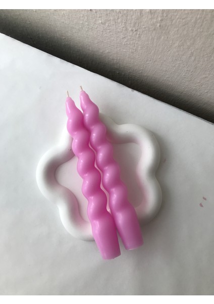 2'li Pembe Burgulu Spiral Şamdan Mumu - Renkli Dekoratif Mum fiyatları