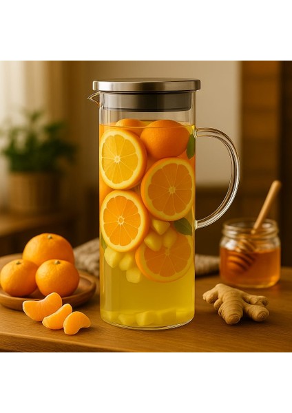 Borosilikat Cam Sürahi Metal Kapaklı 1500ML