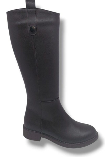 Izlife 232 Kadın Koyu Kahve Uzun Fermuarlı Alçak Topuklu Çizme