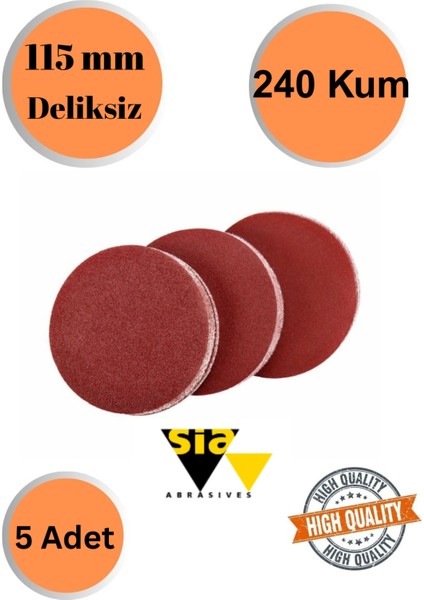 Sia 5 Adet 240 Kum Deliksiz 115 mm Cırt Zımpara Kağıdı El Zımparaları Avuç Içi Spiral Taşlamalı