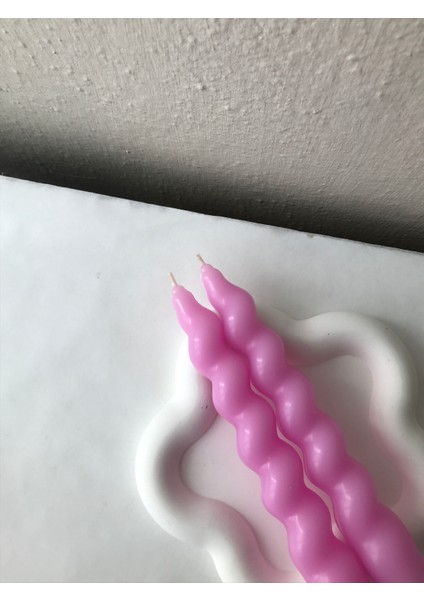 2'li Pembe Burgulu Spiral Şamdan Mumu - Renkli Dekoratif Mum modelleri