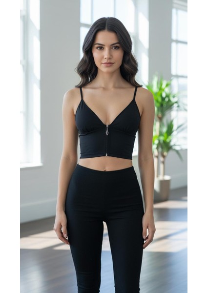 Fermuarlı Askılı Dalgıç Kumaş Pedli Crop Büstiyer indirimleri