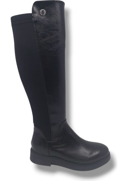 Izlife 6004 Kadın Siyah Streç Uzun Fermuarlı Alçak Topuklu Çizme