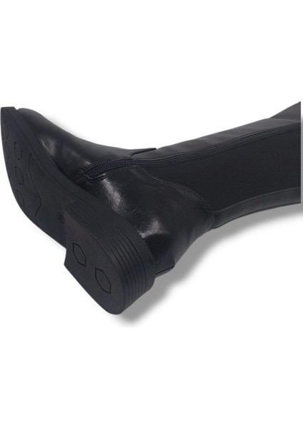 Izlife 6004 Kadın Siyah Streç Uzun Fermuarlı Alçak Topuklu Çizme fırsatları