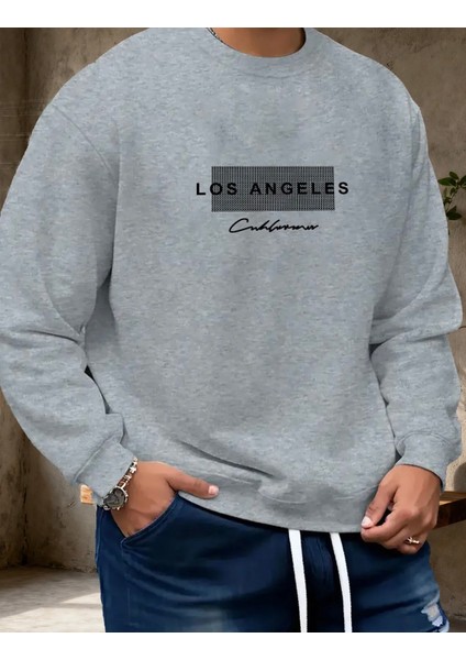 Punıx Büyük Beden Özel Seri Los Angeles Baskılı Bisiklet Yaka Oversize Erkek Trend Sweatshırt