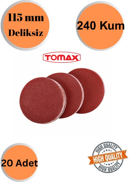 Tomax 20 Adet 240 Kum Deliksiz 115 mm Cırt Zımpara Kağıdı El Zımparaları Avuç Içi Spiral Taşlamalı