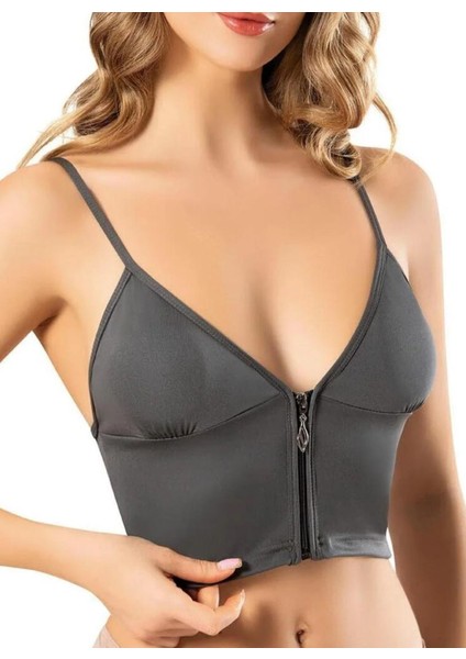 Fermuarlı Askılı Dalgıç Kumaş Pedli Crop Büstiyer indirimleri