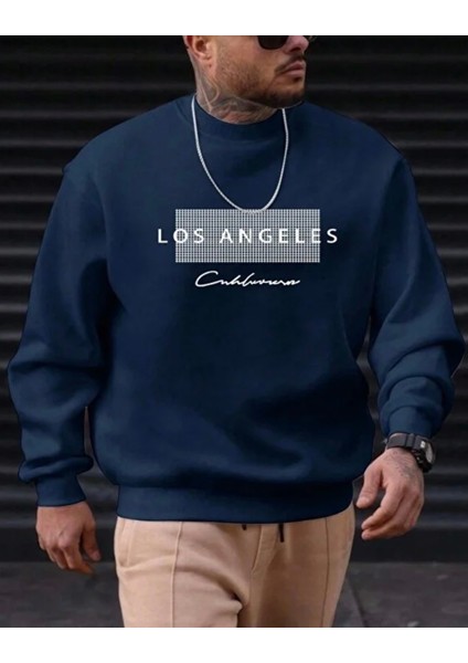Punıx Büyük Beden Özel Seri Los Angeles Baskılı Bisiklet Yaka Oversize Erkek Trend Sweatshırt