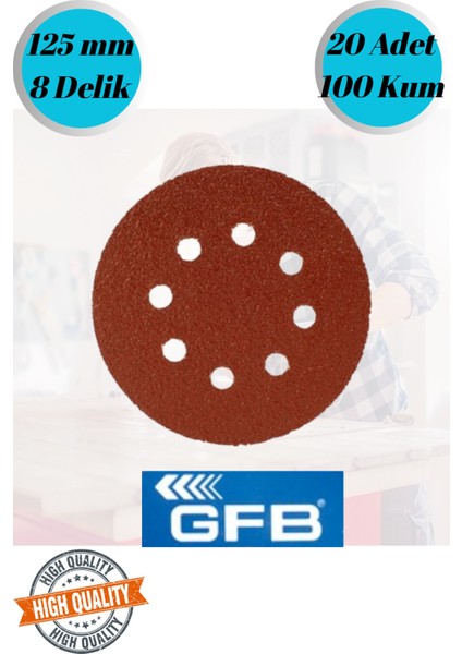 Gfb 20 Adet 100 Kum 8 Delikli 125 mm Cırt Zımpara Kağıdı El Zımparaları Avuç Içi Spiral Taşlama