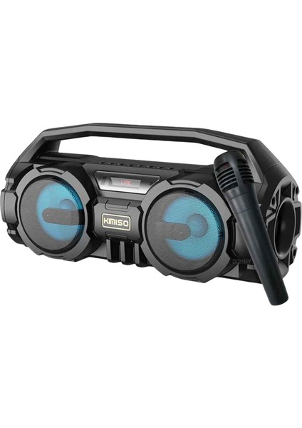 Bluetooth Hoparlör Kablosuz Mikrofonlu Karaoke Rgb Işıklı Ses Bombası USB Aux Fm Radyo Sd