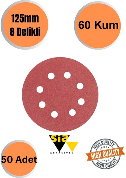 Sia 50 Adet 60 Kum 8 Delikli 125 mm Cırt Zımpara Kağıdı El Zımparaları Avuç Içi Spiral Taşlamalı