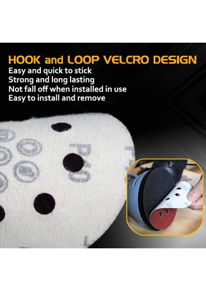 Sia 50 Adet 60 Kum 8 Delikli 125 mm Cırt Zımpara Kağıdı El Zımparaları Avuç Içi Spiral Taşlamalı modelleri