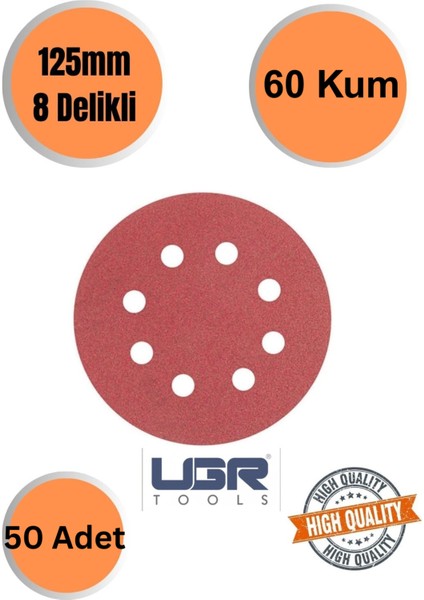 Ugr 50 Adet 60 Kum 8 Delikli 125 mm Cırt Zımpara Kağıdı El Zımparaları Avuç Içi Spiral Taşlamalı