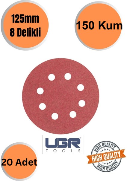 Ugr 20 Adet 150 Kum 8 Delikli 125 mm Cırt Zımpara Kağıdı El Zımparaları Avuç Içi Spiral Taşlamalı