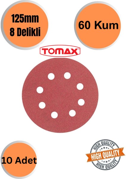 Tomax 10 Adet 60 Kum 8 Delikli 125 mm Cırt Zımpara Kağıdı El Zımparaları Avuç Içi Spiral Taşlamalı