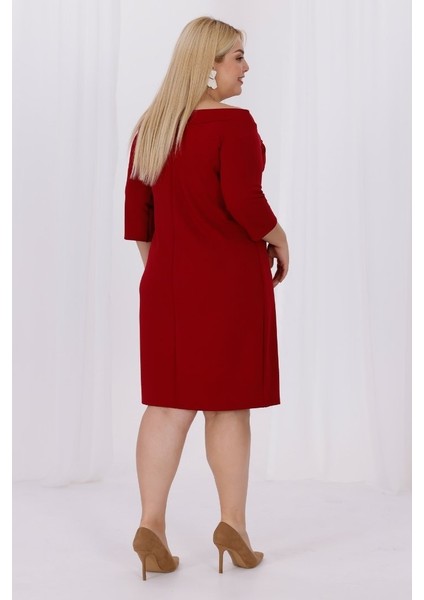Büyük Beden Carmen Krep Elbise Bordo Truvakar Kol Şık ve Rahat fiyatları