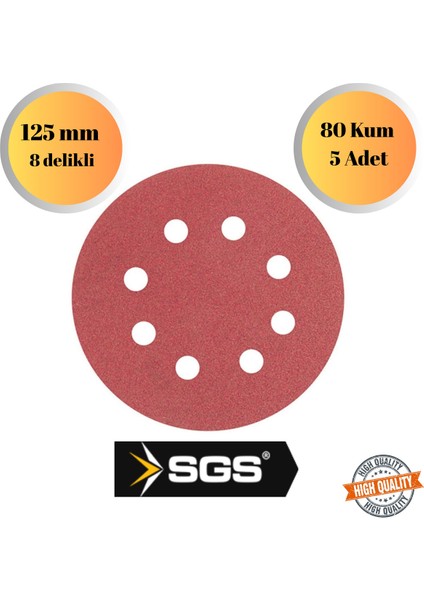 Sgs 5 Adet 80 Kum 8 Delikli 125 mm Cırt Zımpara Kağıdı El Zımparaları Avuç Içi Spiral Taşlama