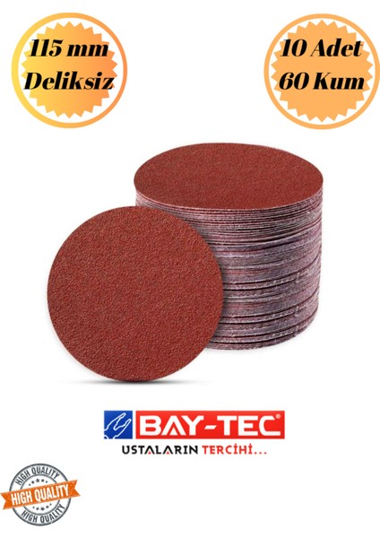 Baytec 10 Adet 60 Kum Deliksiz 115 mm Cırt Zımpara Kağıdı El Zımparaları Avuç Içi Spiral Taşlama