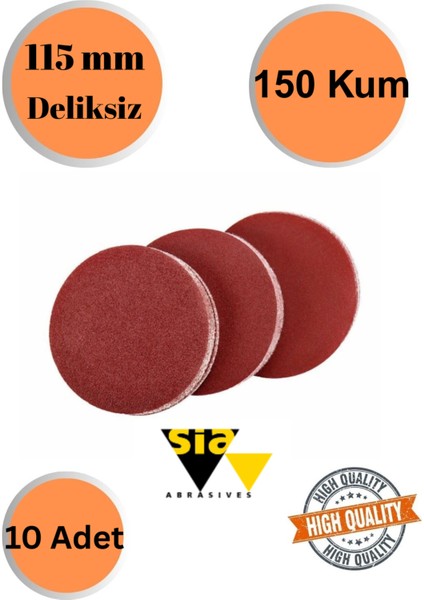 Sia 10 Adet 150 Kum Deliksiz 115 mm Cırt Zımpara Kağıdı El Zımparaları Avuç Içi Spiral Taşlamalı