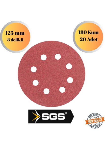 Sgs 20 Adet 180 Kum 8 Delikli 125 mm Cırt Zımpara Kağıdı El Zımparaları Avuç Içi Spiral Taşlama