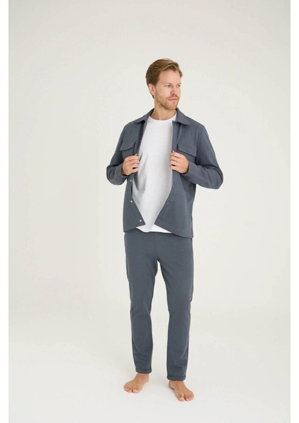 Erkek Comfort Fit Çıtçıtlı Gömlek Kısa Kol T-Shirt Jogger Pantolon 3'lü Eşofman Takım indirimleri