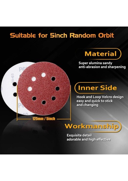 100 Adet - 40 Kum Cırt Zımpara Kağıdı El Zımparaları Seti 125 mm 8 Delikli Avuç Içi Spiral Taşlama indirimleri