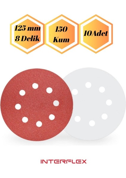 10 Adet - 150 Kum Cırt Zımpara Kağıdı El Zımparaları Seti 125 mm 8 Delikli Avuç Içi Spiral Taşlama