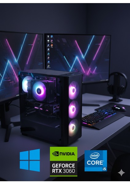 Intel Core I5-14400F 16GB Ddr5 Ram 1tb M.2 Nvme SSD RTX3060 12 GB Windows 11 Wifi+Klavye Mouse+Kulaklık Oyuncu Masaüstü Bilgisayar