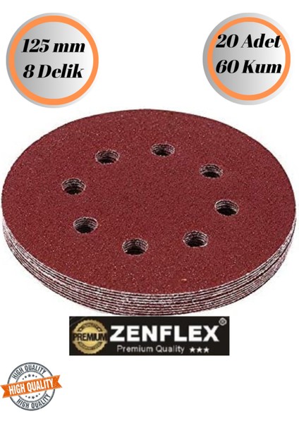Zenflex 20 Adet 60 Kum 8 Delikli 125 mm Cırt Zımpara Kağıdı El Zımparaları Avuç Içi Spiral Taşlama