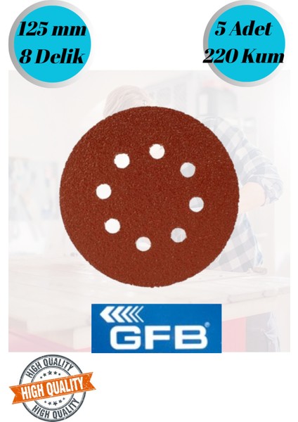 Gfb 5 Adet 220 Kum 8 Delikli 125 mm Cırt Zımpara Kağıdı El Zımparaları Avuç Içi Spiral Taşlama
