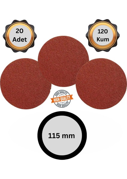 120 Kum - 20 Adet Deliksiz 115 mm Cırt Zımpara Kağıdı El Zımparaları Avuç Içi Spiral Taşlamalı