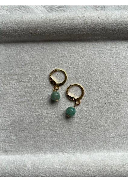 Amazonit Taşı Altın Kaplama Halka Küpe