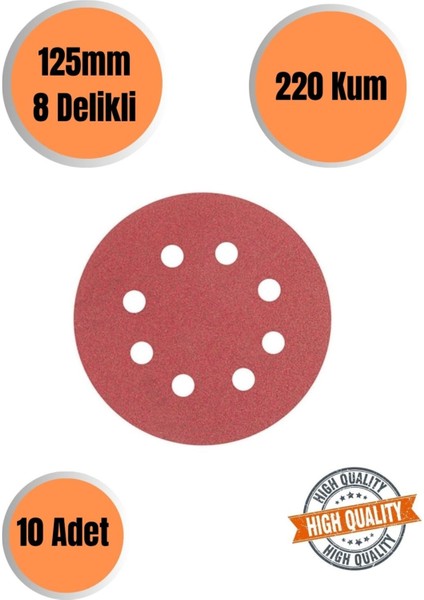 220 Kum - 10 Adet 8 Delikli 125 mm Cırt Zımpara Kağıdı El Zımparaları Avuç Içi Spiral Taşlamalı