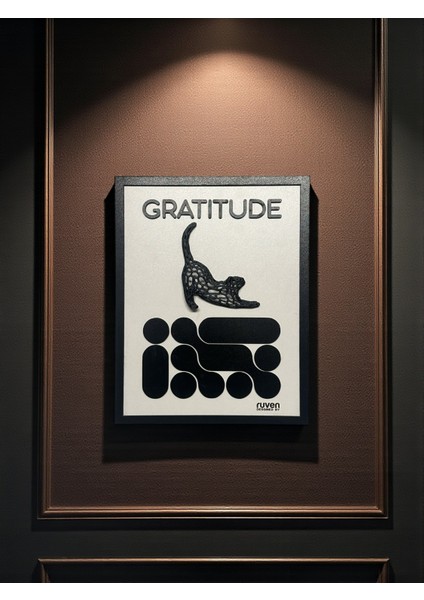Siyah-Beyaz 3D Kabartmalı Modern Duvar Tablosu – Gratitude Temalı Dekoratif Özel Tasarım