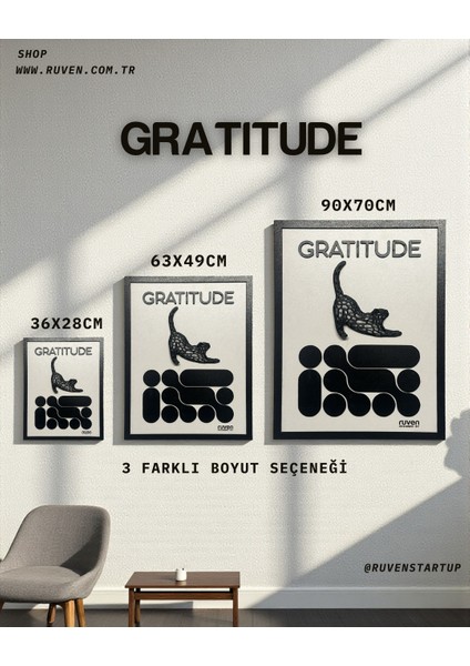 Siyah-Beyaz 3D Kabartmalı Modern Duvar Tablosu – Gratitude Temalı Dekoratif Özel Tasarım modelleri