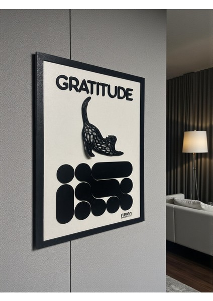 Siyah-Beyaz 3D Kabartmalı Modern Duvar Tablosu – Gratitude Temalı Dekoratif Özel Tasarım indirimleri