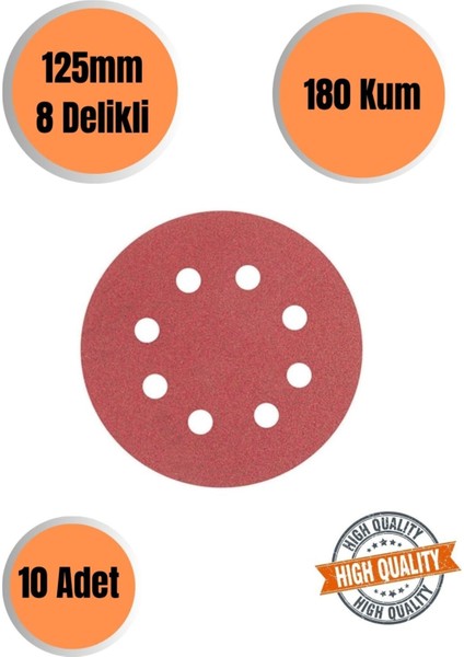 180 Kum - 10 Adet 8 Delikli 125 mm Cırt Zımpara Kağıdı El Zımparaları Avuç Içi Spiral Taşlamalı