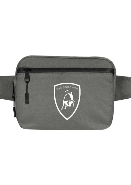 Lamborghni Logo White Bel Çantası Fermuarlı Gri Renk