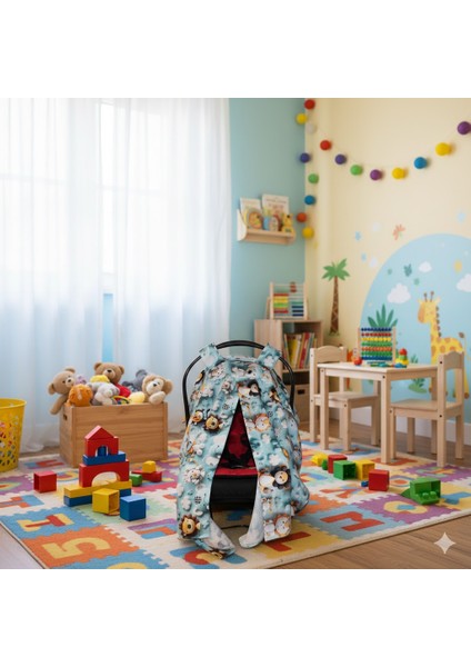 Sevimli Hayvan Desenli 3D Dijital Baskı %100 Pamuk Müslin Kumaş Puset Örtüsü