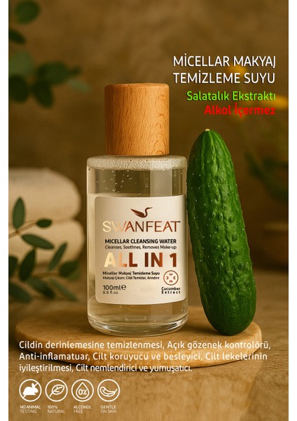 All in 1 Micellar Makyaj Temizleme Suyu Arındırıcı Canlandırıcı Alkolsüz 100ml