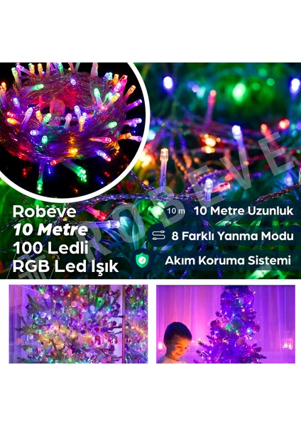 10 Metre 100 Ledli Fişli LED Işık RGB Karışık Renk Yılbaşı Led Işık Dekor Lambası Yılbaşı Ağacı Işığı Organizasyon LED Işık