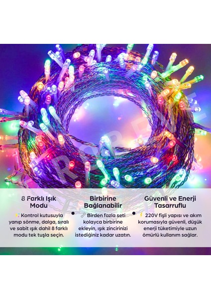 10 Metre 100 Ledli Fişli LED Işık RGB Karışık Renk Yılbaşı Led Işık Dekor Lambası Yılbaşı Ağacı Işığı Organizasyon LED Işık