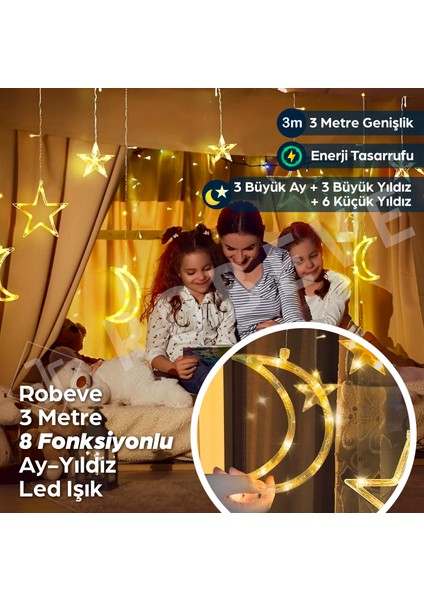 Ay Yıldız Yılbaşı LED Işık 8 Fonksiyonlu LED Işık Yılbaşı Süsleme Dekoratif Animasyonlu LED Işık