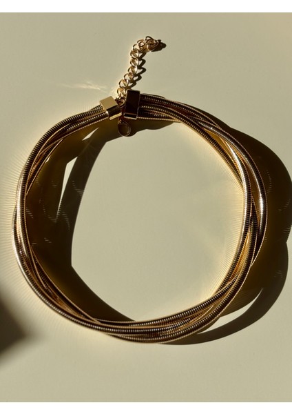 Tırtık Model Üçlü Sarmal Tasarım Gold Choker Kolye fiyatları