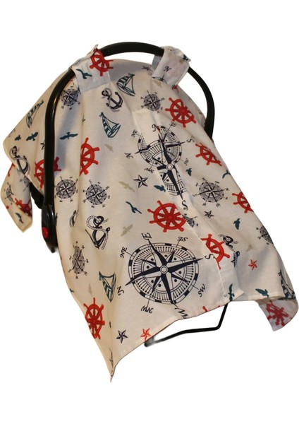 Denizci Temalı Bebek Puset Örtüsü Çapa & Dümen Desenli Çıt Çıtlı Puset Örtüsü fiyatları