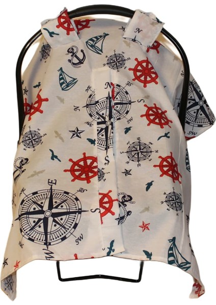 Denizci Temalı Bebek Puset Örtüsü Çapa & Dümen Desenli Çıt Çıtlı Puset Örtüsü fırsatları