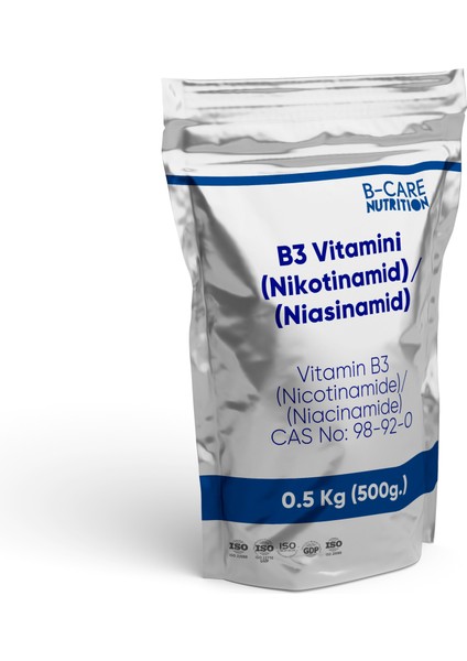 Vitamin B3 - Nicotinamide (Niacinamide) – Yüksek Saflıkta Vitamin B3 Toz Hammadde 0.5 kg (500G.)