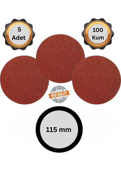 100 Kum - 5 Adet Deliksiz 115 mm Cırt Zımpara Kağıdı El Zımparaları Avuç Içi Spiral Taşlamalı